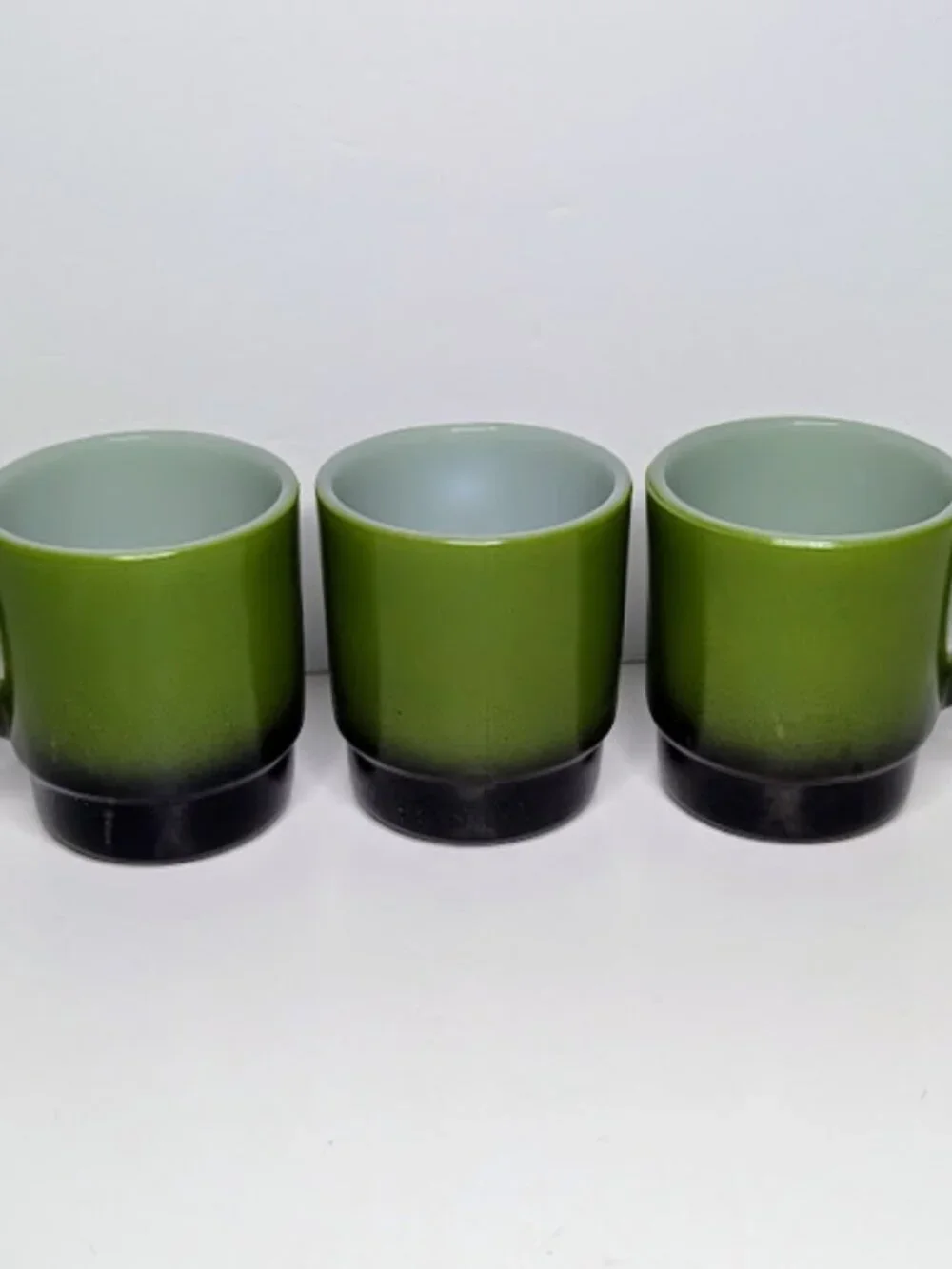 Vintage Fire-King Avocado Green Black Stacking Mugs Set of 3